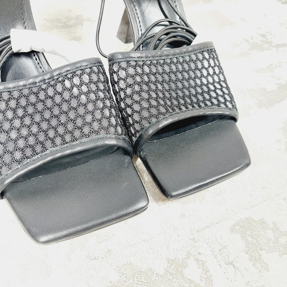 NEW Marc Fisher Leather Dallyn Black Heeled Ankle Strap Sandals O510 - Picture 8 of 11